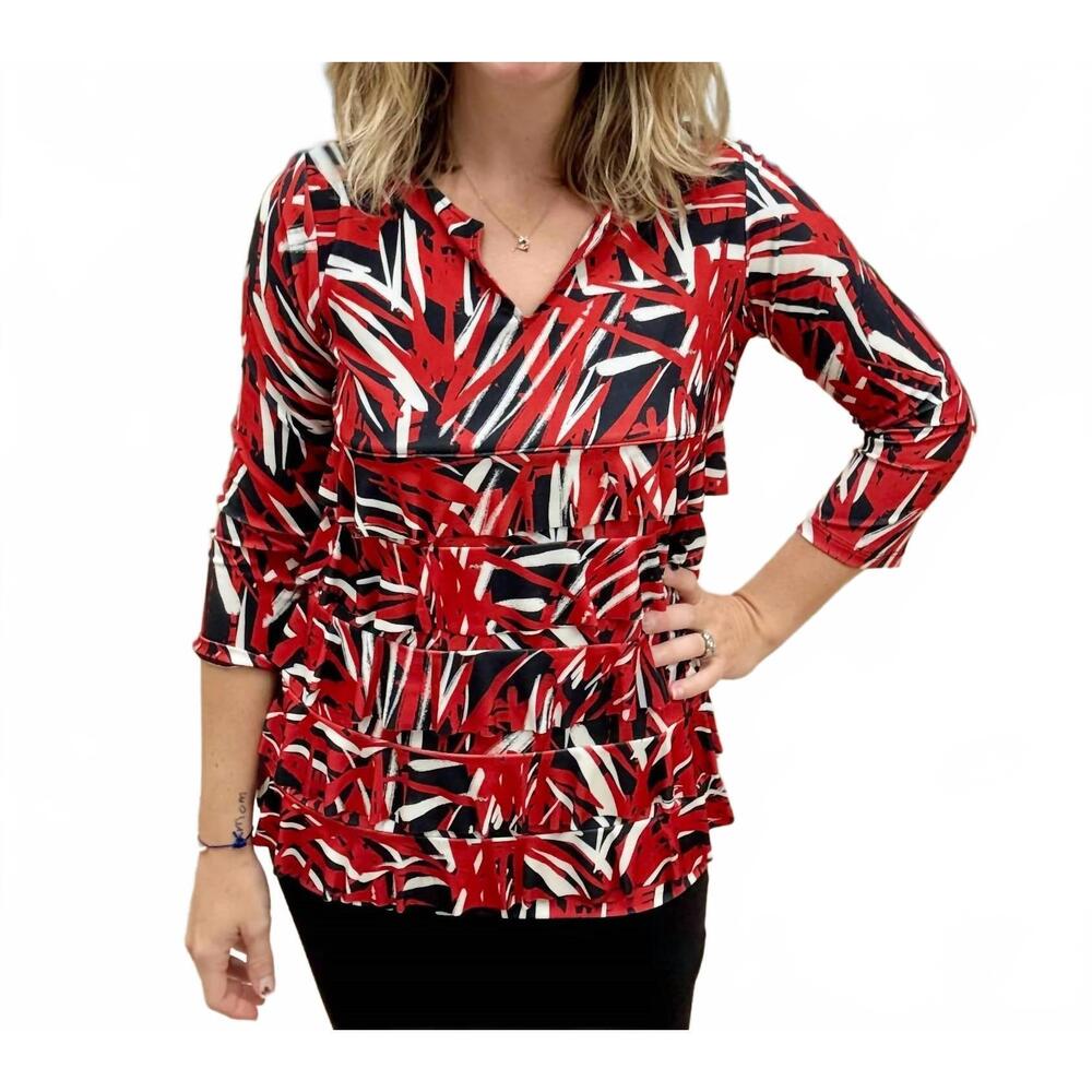 NEW FASHQUE quarter sleeve ruffle top in red